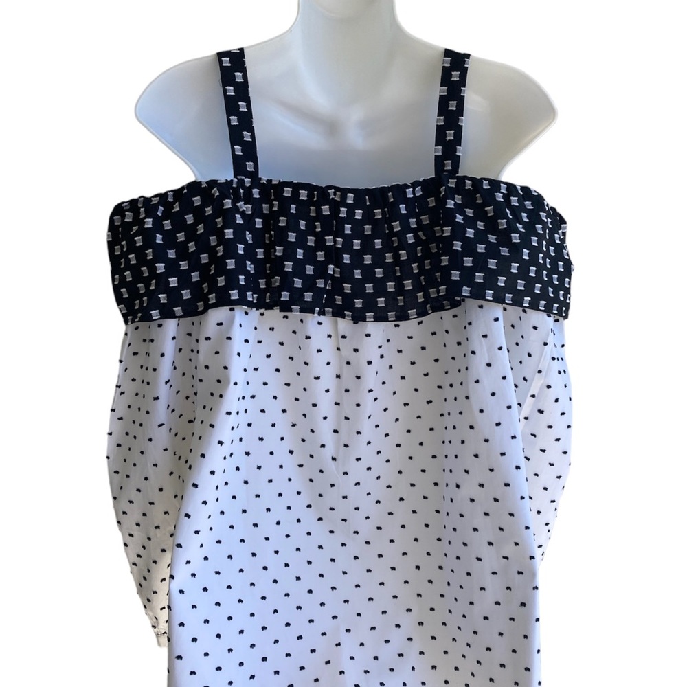 NWT Loft S or M Off the Shoulder Top Black White 3/4 Sleeves 100% Cotton - Picture 4 of 5
